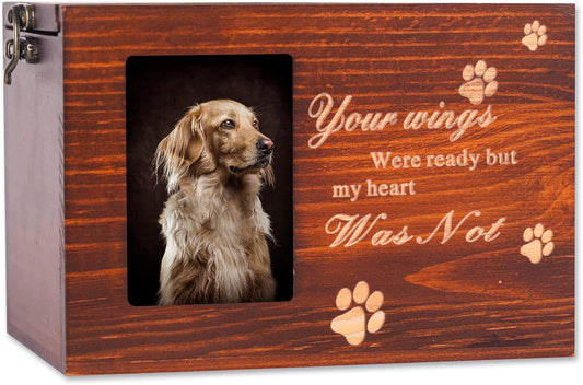 BZTSGJ Pet Urns for Dogs Cats Ashes, Loss Pet Memorial Remembrance Gift, Personalized Photo Frame Urns Wooden Pet Memorial Keepsake Cat Dog Memory Box with Black Flannel as Lining (118 Cubic Inches)