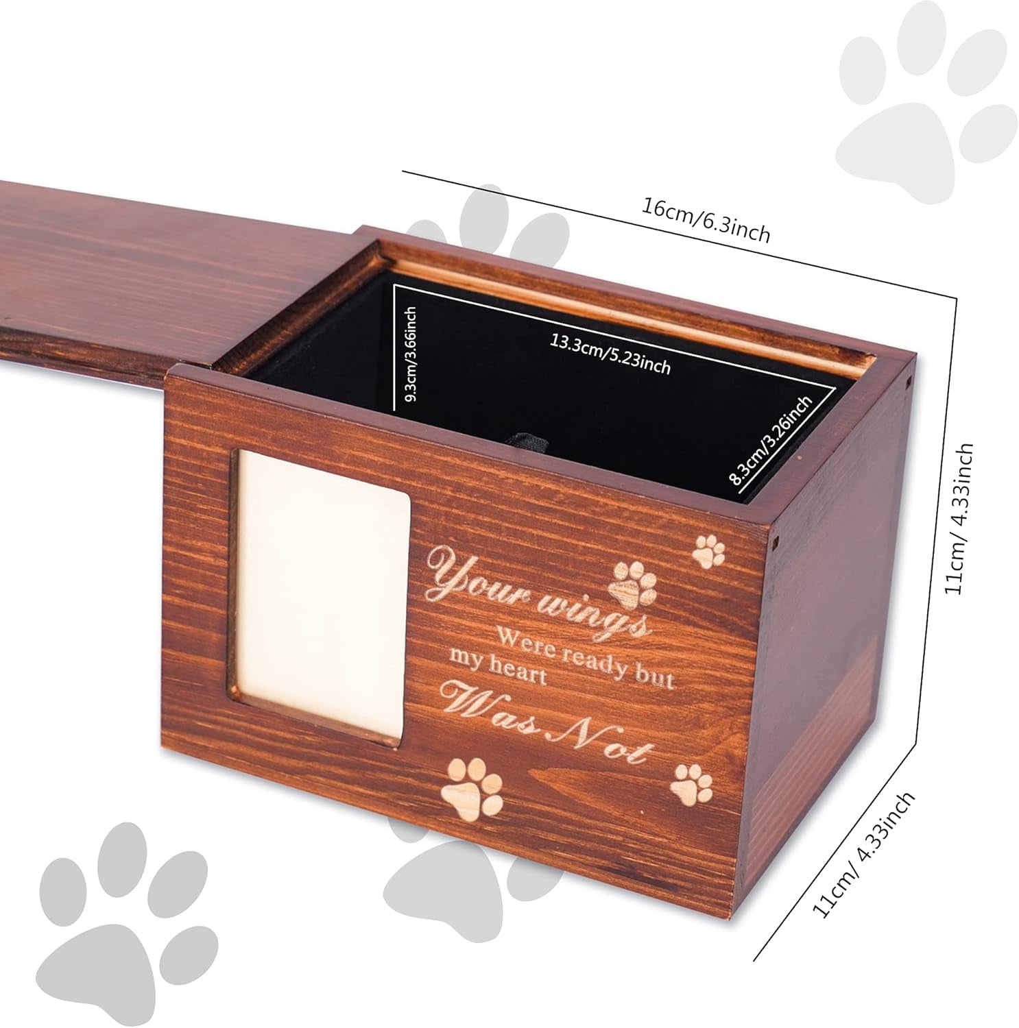 BZTSGJ Pet Urns for Dogs Cats Ashes, Loss Pet Memorial Remembrance Gift, Personalized Photo Frame Urns Wooden Pet Memorial Keepsake Cat Dog Memory Box with Black Flannel as Lining (118 Cubic Inches)