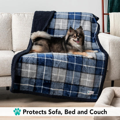 Dog Blanket, Plaid Sherpa Dog Blanket | Plush, Reversible, Warm Pet Blanket for Dog Bed, Couch, Sofa, Car (Navy, 60X80 Inches)