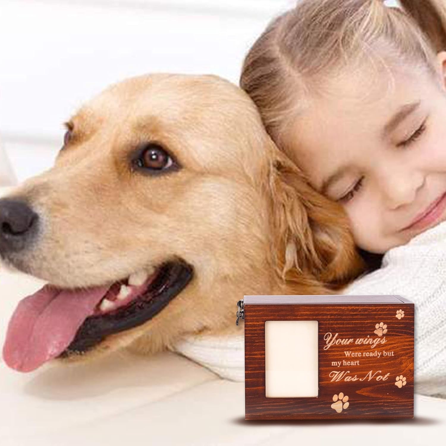 BZTSGJ Pet Urns for Dogs Cats Ashes, Loss Pet Memorial Remembrance Gift, Personalized Photo Frame Urns Wooden Pet Memorial Keepsake Cat Dog Memory Box with Black Flannel as Lining (118 Cubic Inches)