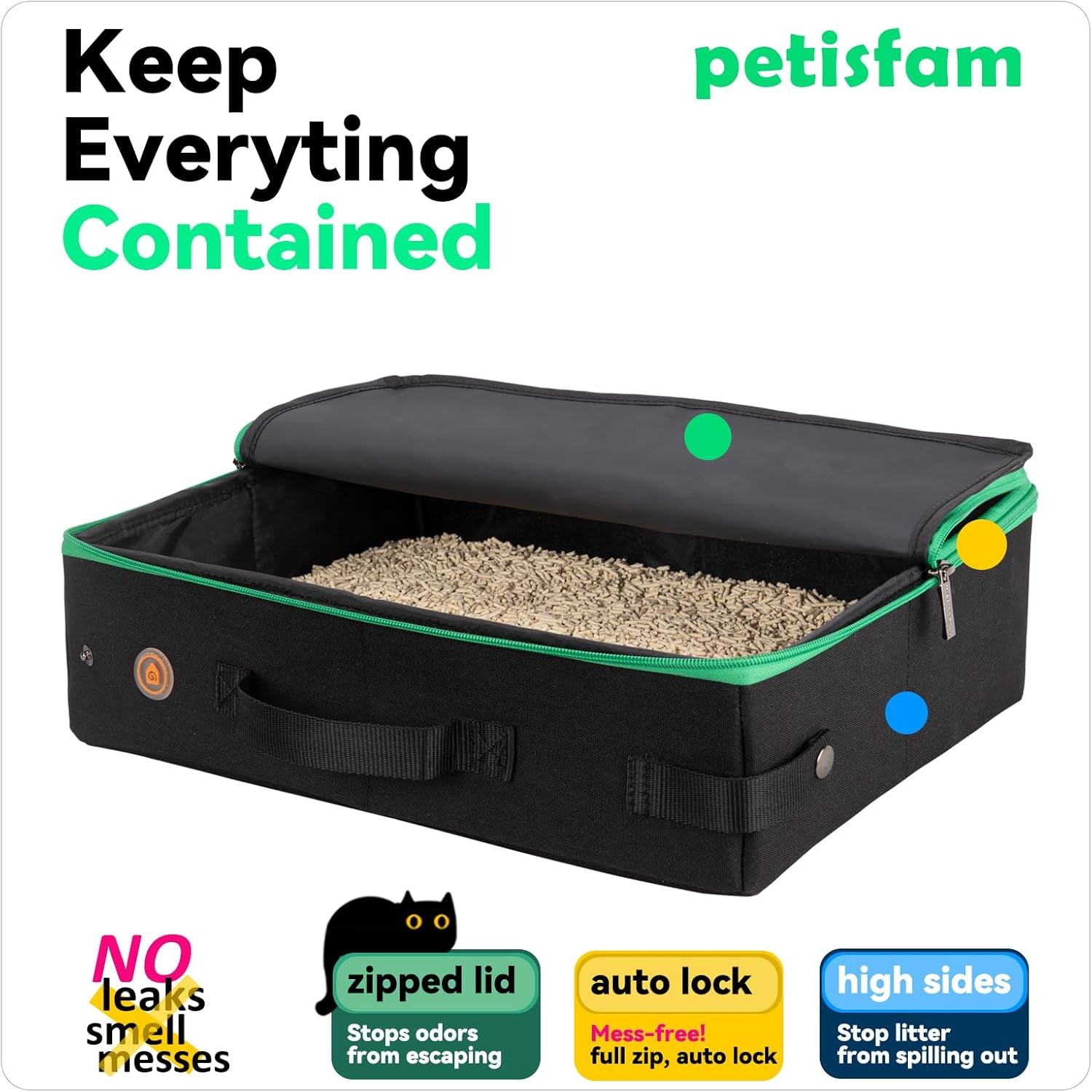 Portable Travel Litter Box for Easy Drive with Kitty and Cats. Lightweight, Sturdy, Leak-Proof, Collapsible