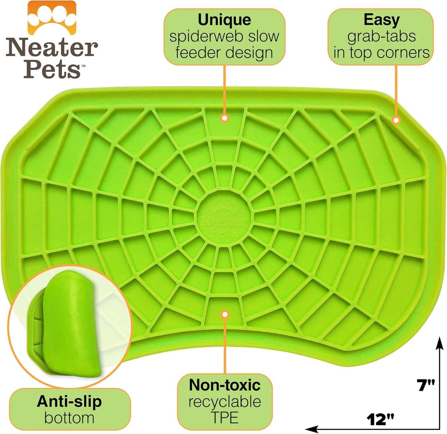 Neater Pets - Neat-Lik - Slow Feeding Pad for Dogs & Cats - Puzzle Toys Provide Boredom & Anxiety Relief - Fill Licking Pad with Healthy Treats & Food (Green)