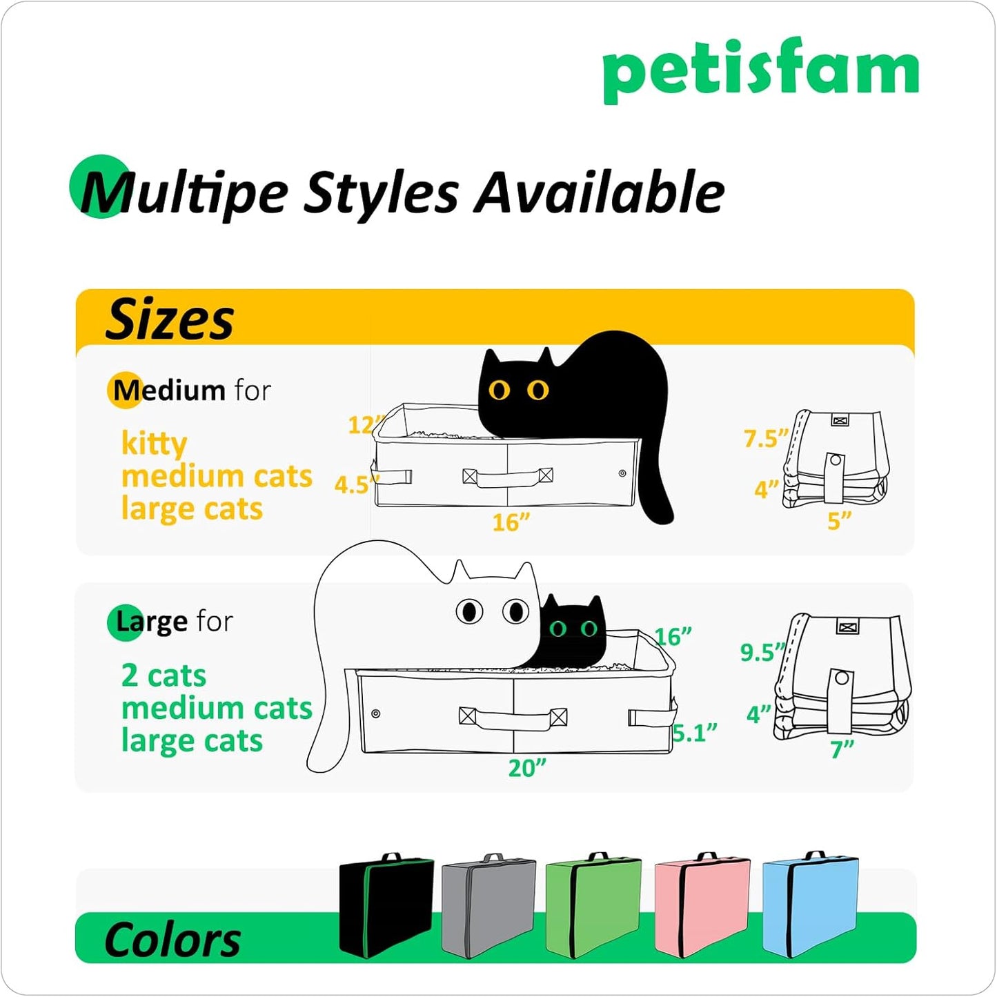 Portable Travel Litter Box for Easy Drive with Kitty and Cats. Lightweight, Sturdy, Leak-Proof, Collapsible