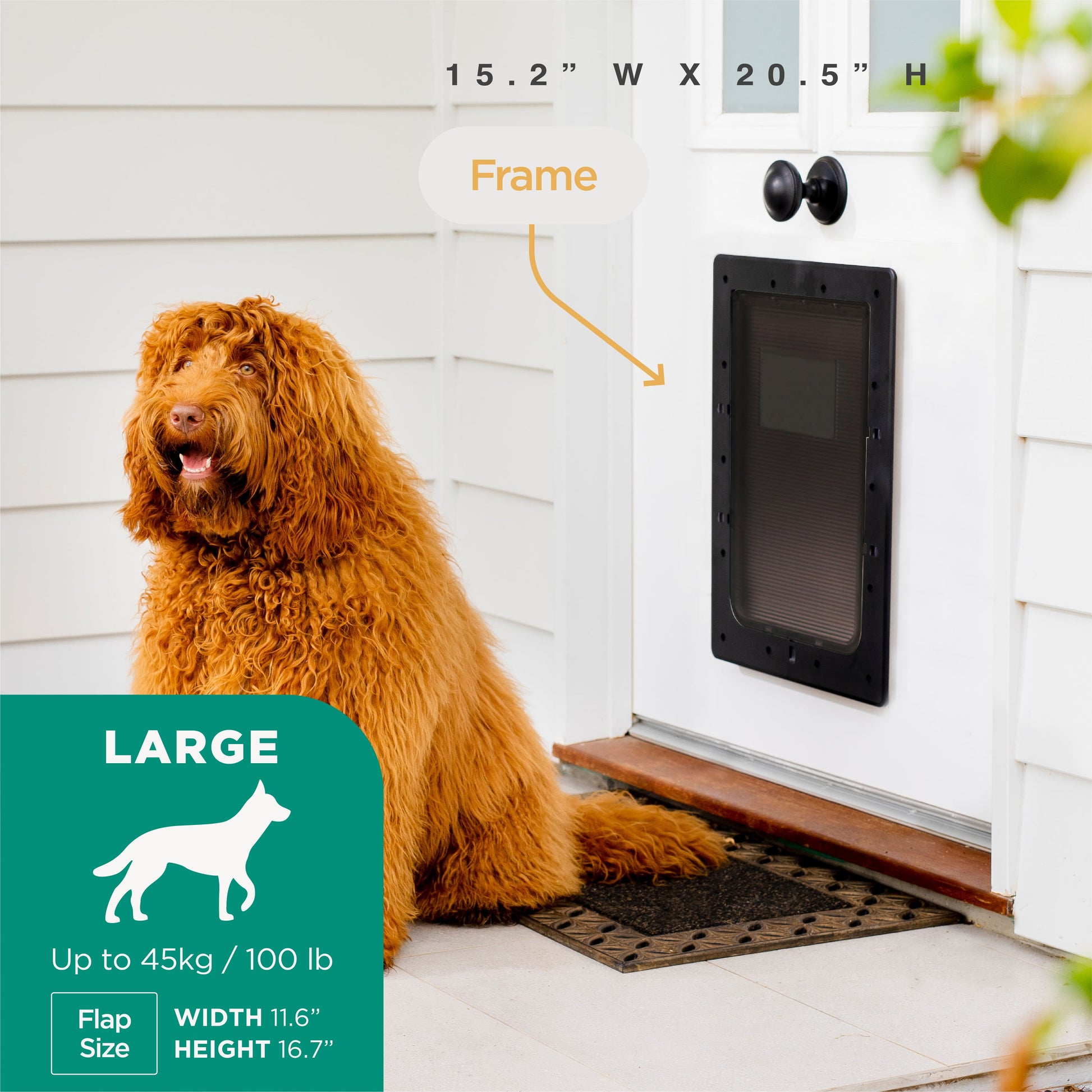 Black Super Tough Large Pet Door for Doors & Walls up to 2.17" Thick, for Pets up to 100Lbs