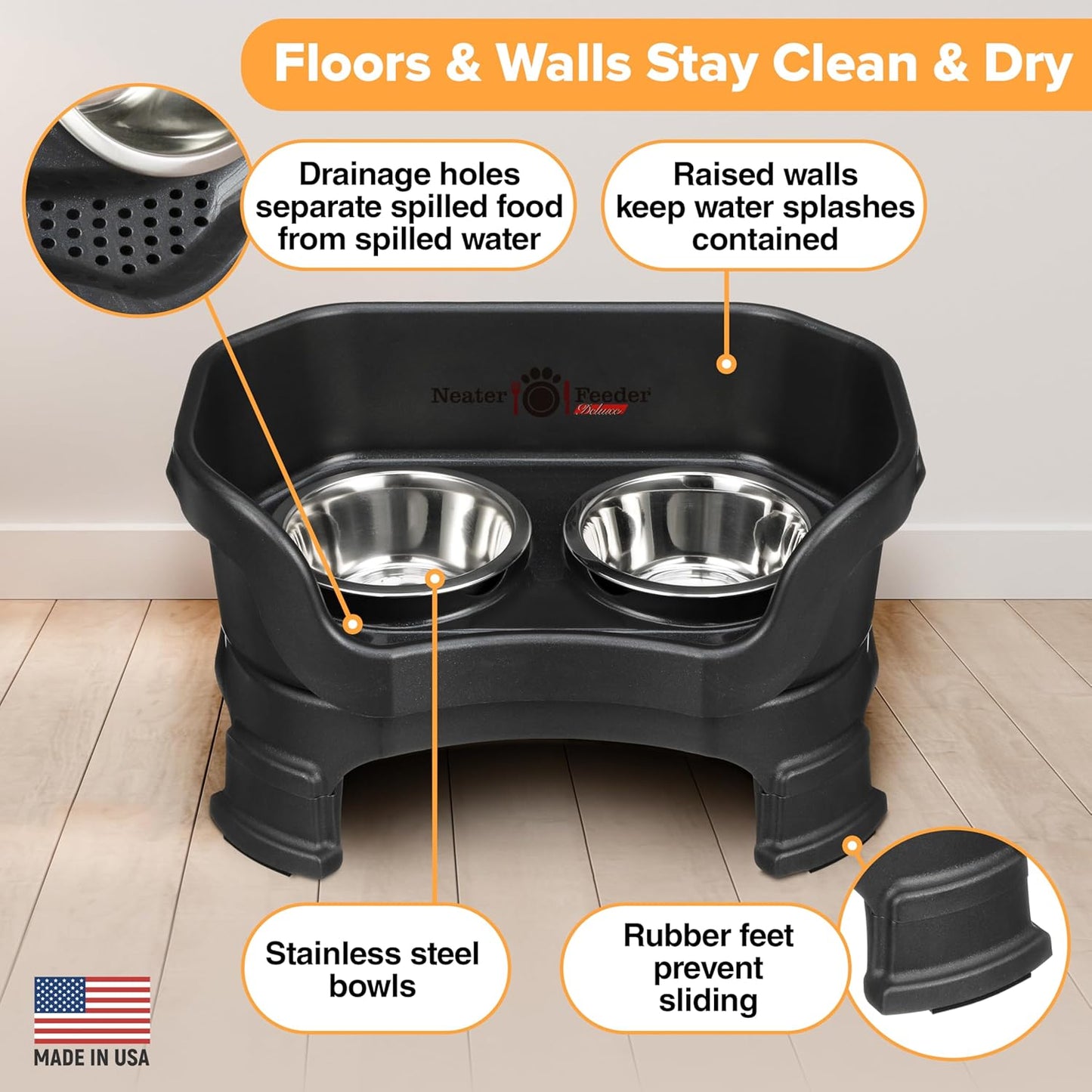 Neater Feeder Deluxe with Leg Extensions (Small, Midnight Black)