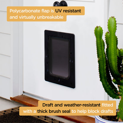Black Super Tough Large Pet Door for Doors & Walls up to 2.17" Thick, for Pets up to 100Lbs
