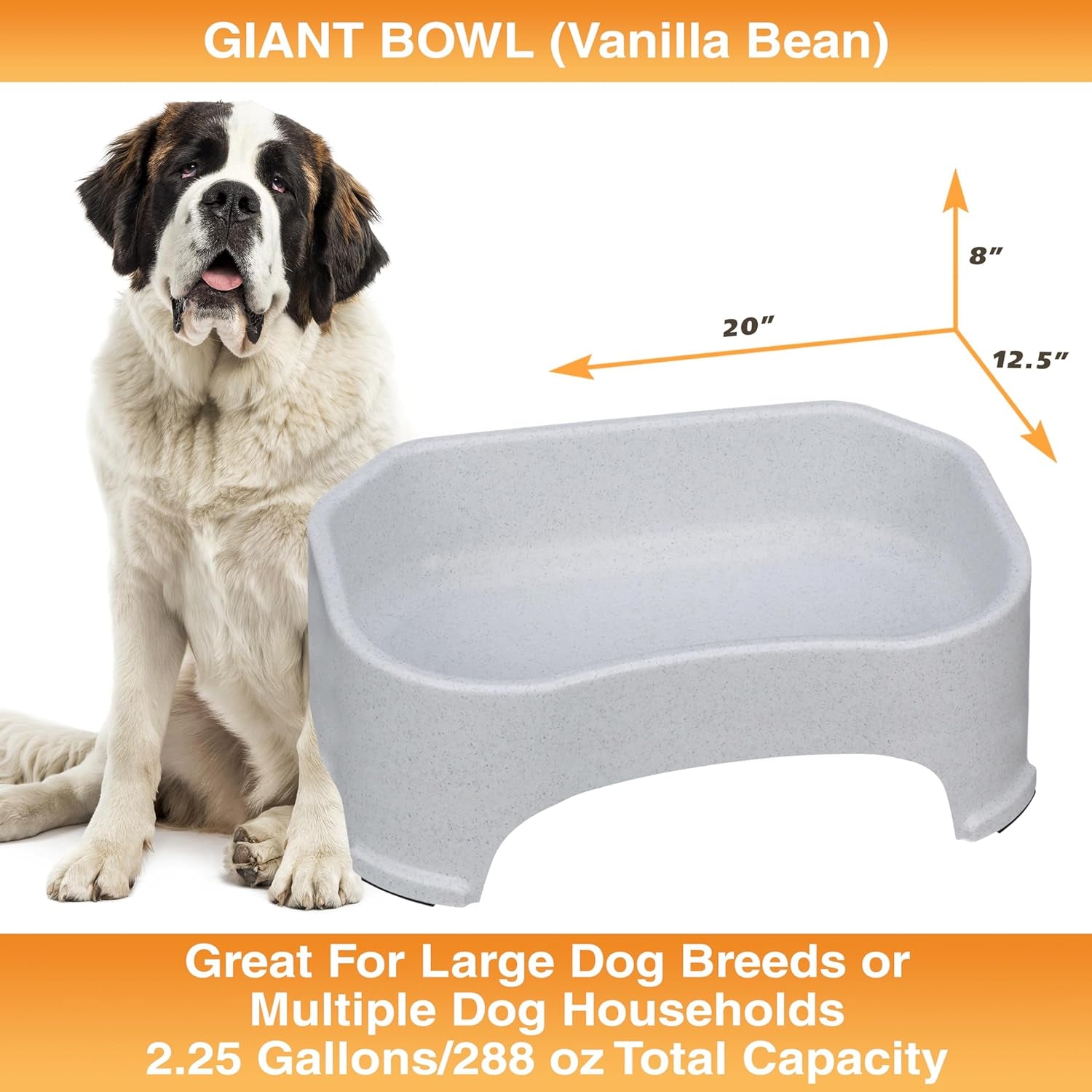 Giant Bowl - Extra Large Water Bowl for Dogs - Perfect for Outdoors (2.25 Gallon Capacity, 288 Oz) - Vanilla Bean