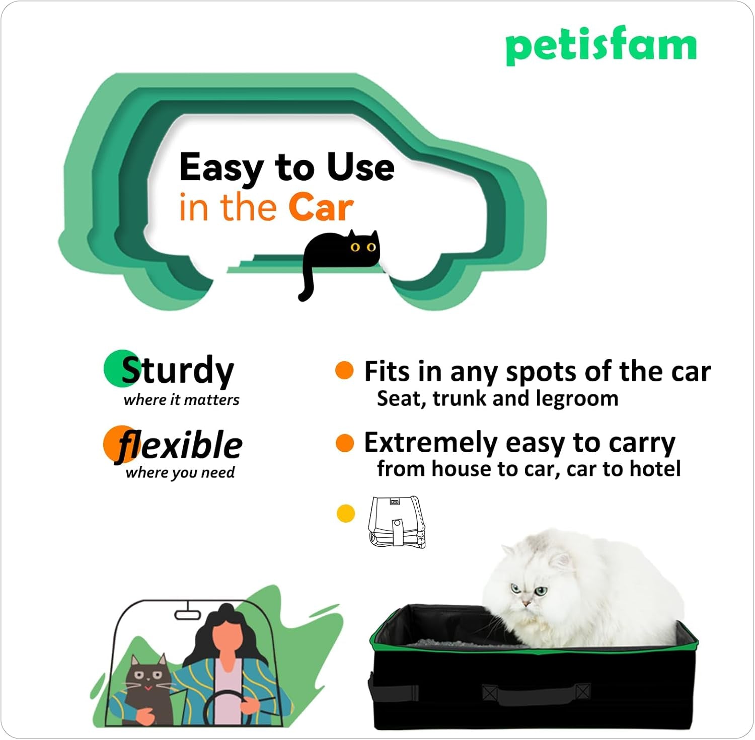Portable Travel Litter Box for Easy Drive with Kitty and Cats. Lightweight, Sturdy, Leak-Proof, Collapsible