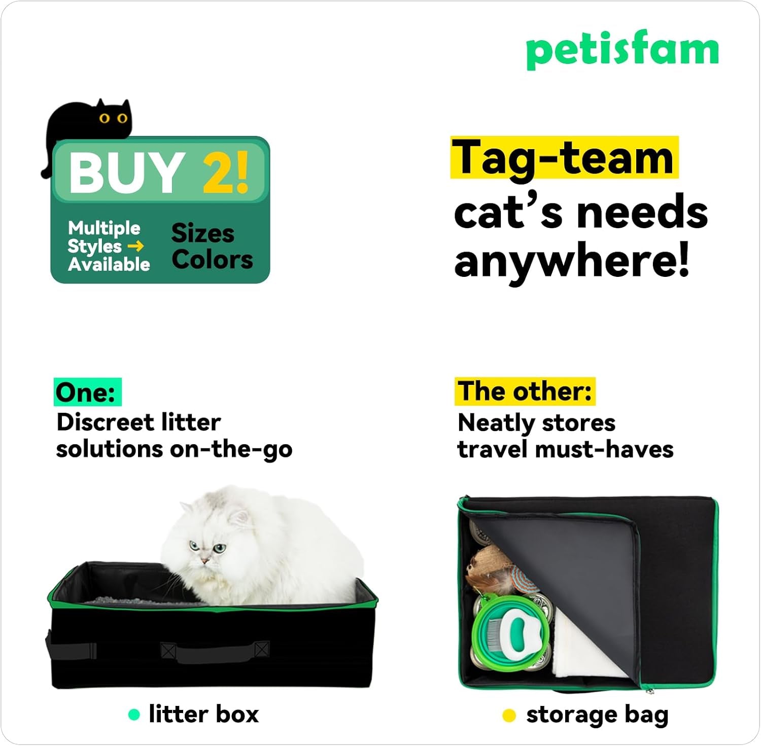 Portable Travel Litter Box for Easy Drive with Kitty and Cats. Lightweight, Sturdy, Leak-Proof, Collapsible
